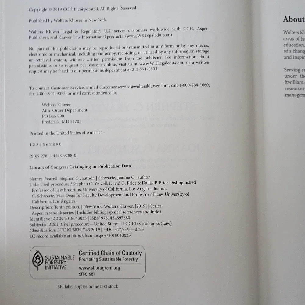 Aspen Casebook Series: Civil Procedure 4th Edition 1st Printing (2021) Hardcover